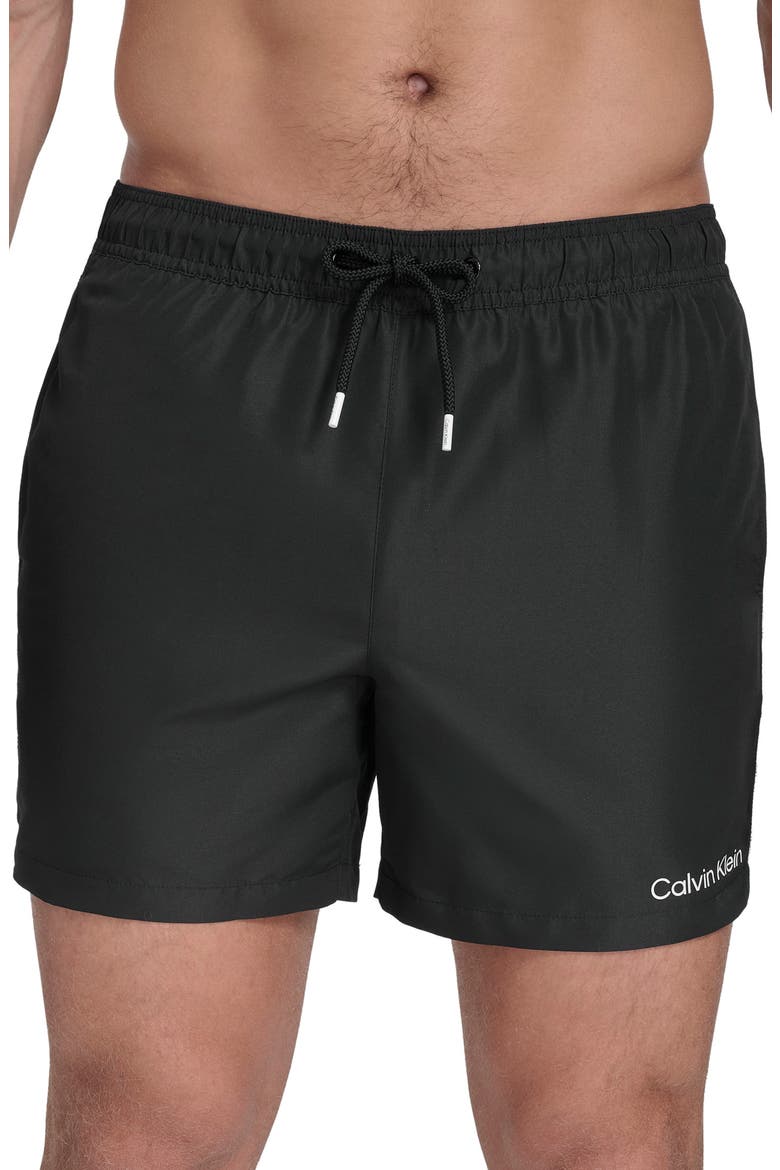 Logo Piping Swim Trunks, Alternate, color, BLACK