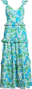 SUGARLIPS Bivore Floral Print Ruffle Maxi Dress