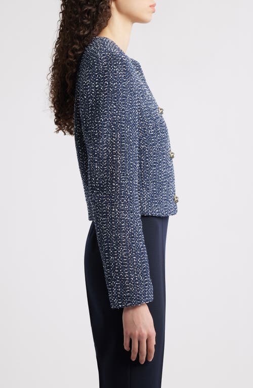 Hugo Boss Boss Jolena Crop Tweed Jacket In Navy Crochet Tweed