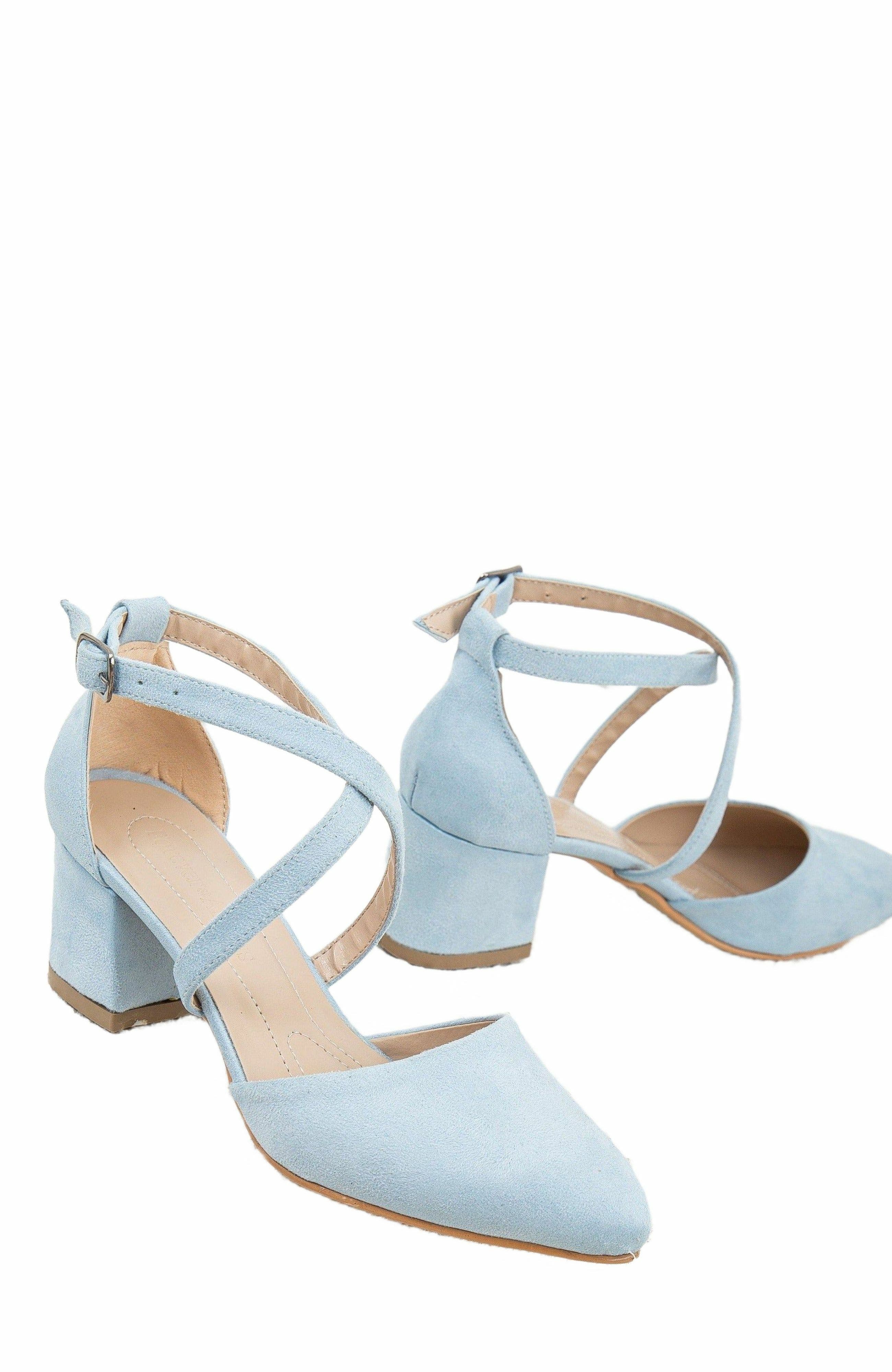Forever & Always Shoes Dolly Low Block Heel Pumps, Alternate, color, Baby Blue Faux Leather