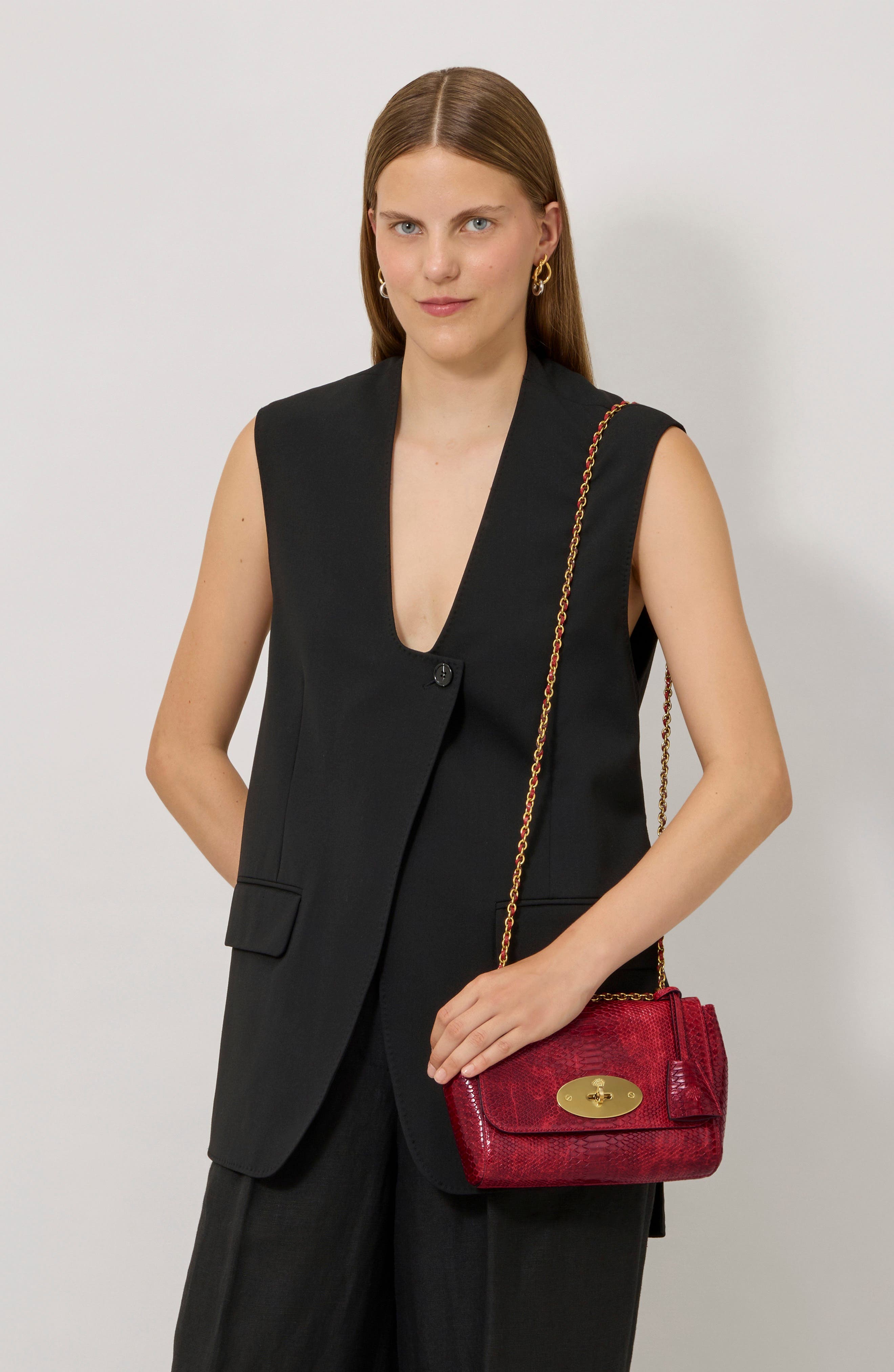 Lily Waxed Snakeskin Embossed Leather Shoulder Bag, Alternate, color, APPLE RED