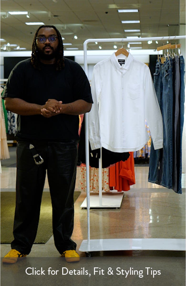 Slim Fit Solid White Stretch Cotton Button-Down Oxford Shirt, sales video thumbnail