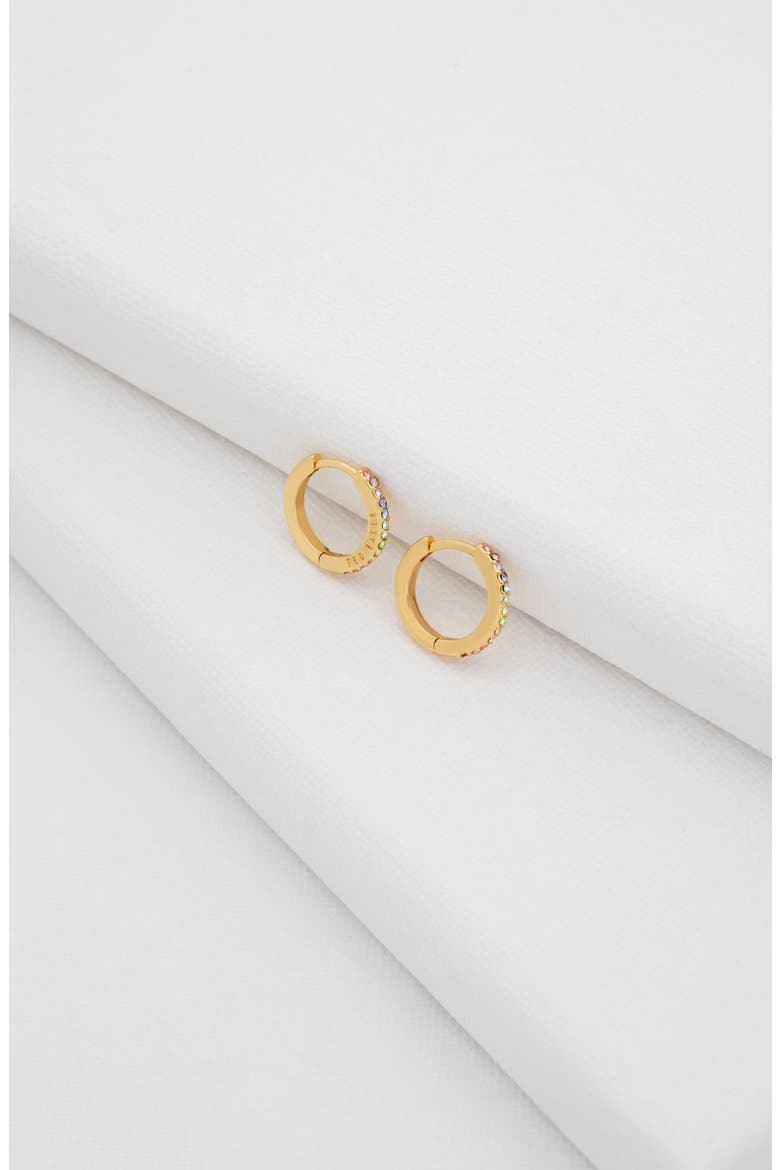Heplie Pavé Hoop Earrings, Alternate, color, GOLD TONE/ RAINBOW CRYSTAL