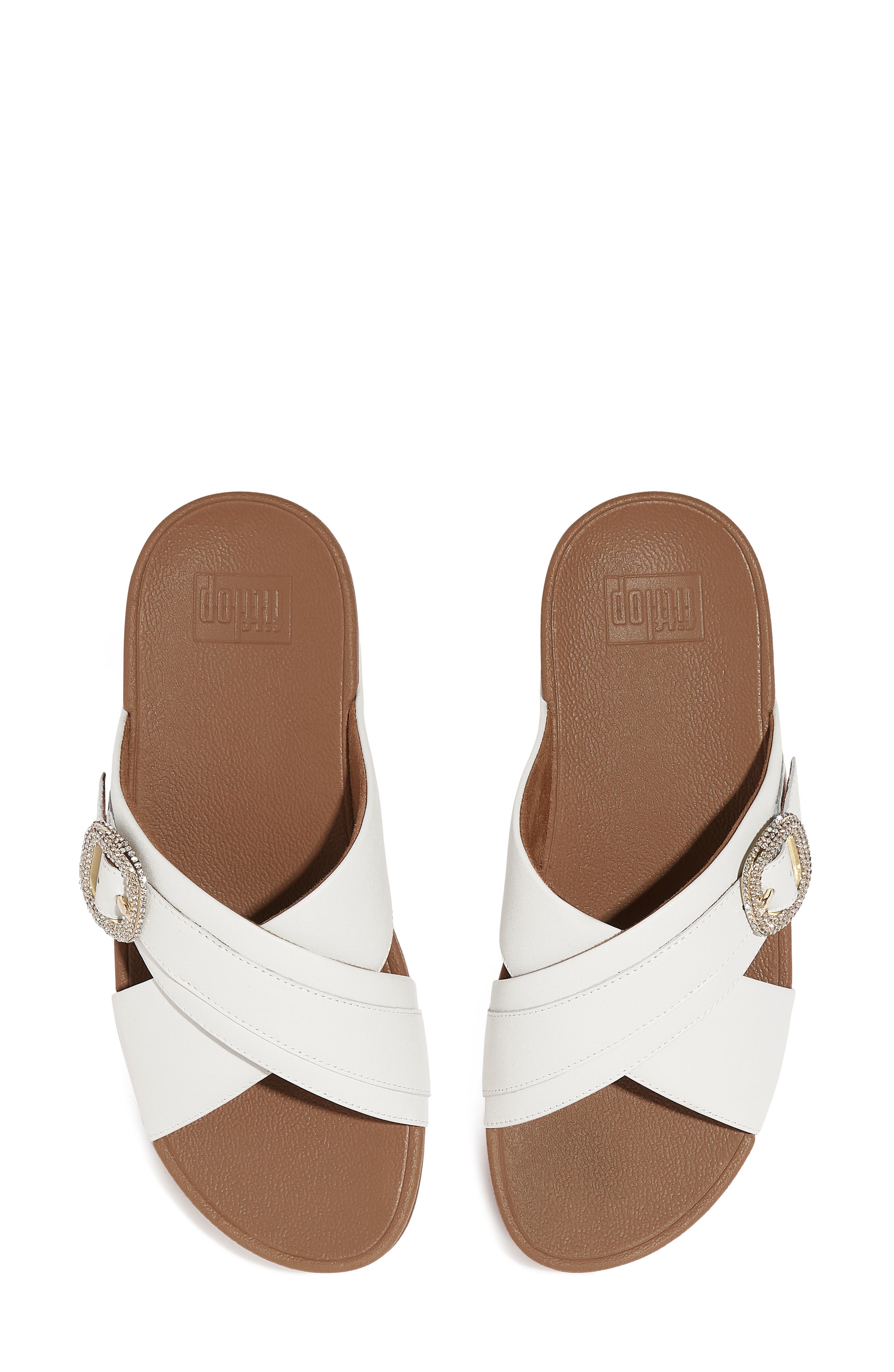FitFlop Lulu Crystal Buckle Platform Slide Sandal, Alternate, color, Urban White
