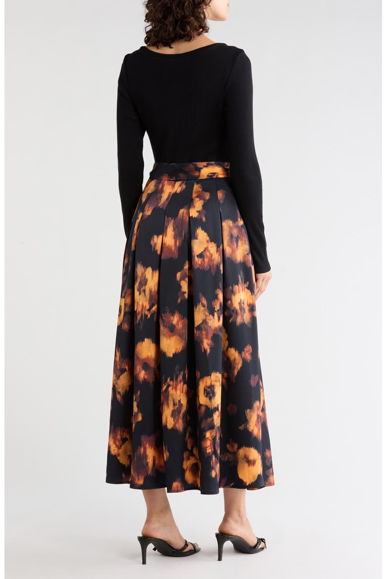 Layered Look Tie Waist Long Sleeve Maxi Dress, Alternate, color, BLACK