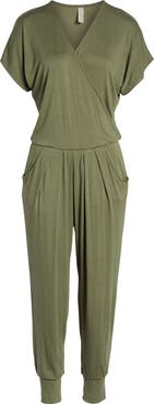 Loveappella Short Sleeve Wrap Top Jumpsuit
