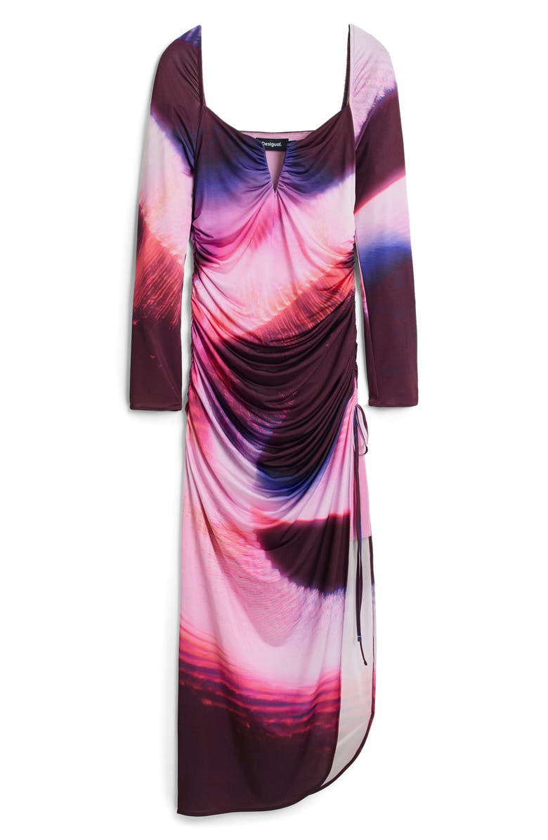 Desigual Tie Dye Block Print Long Sleeve Dress, Alternate, color, Pink