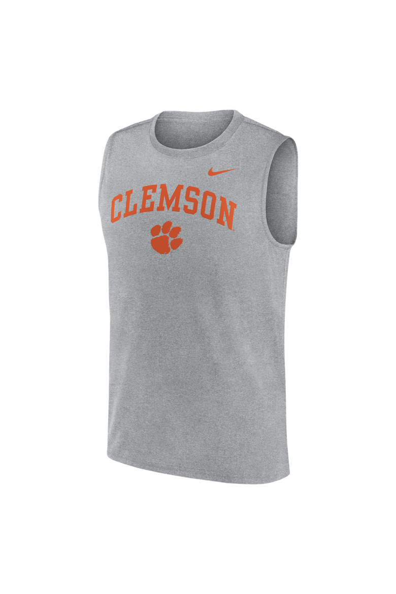 Men's Nike Heather Gray Clemson Tigers Primetime Legend Arch Dri-FIT Muscle Tank Top, Alternate, color, Heather Gray