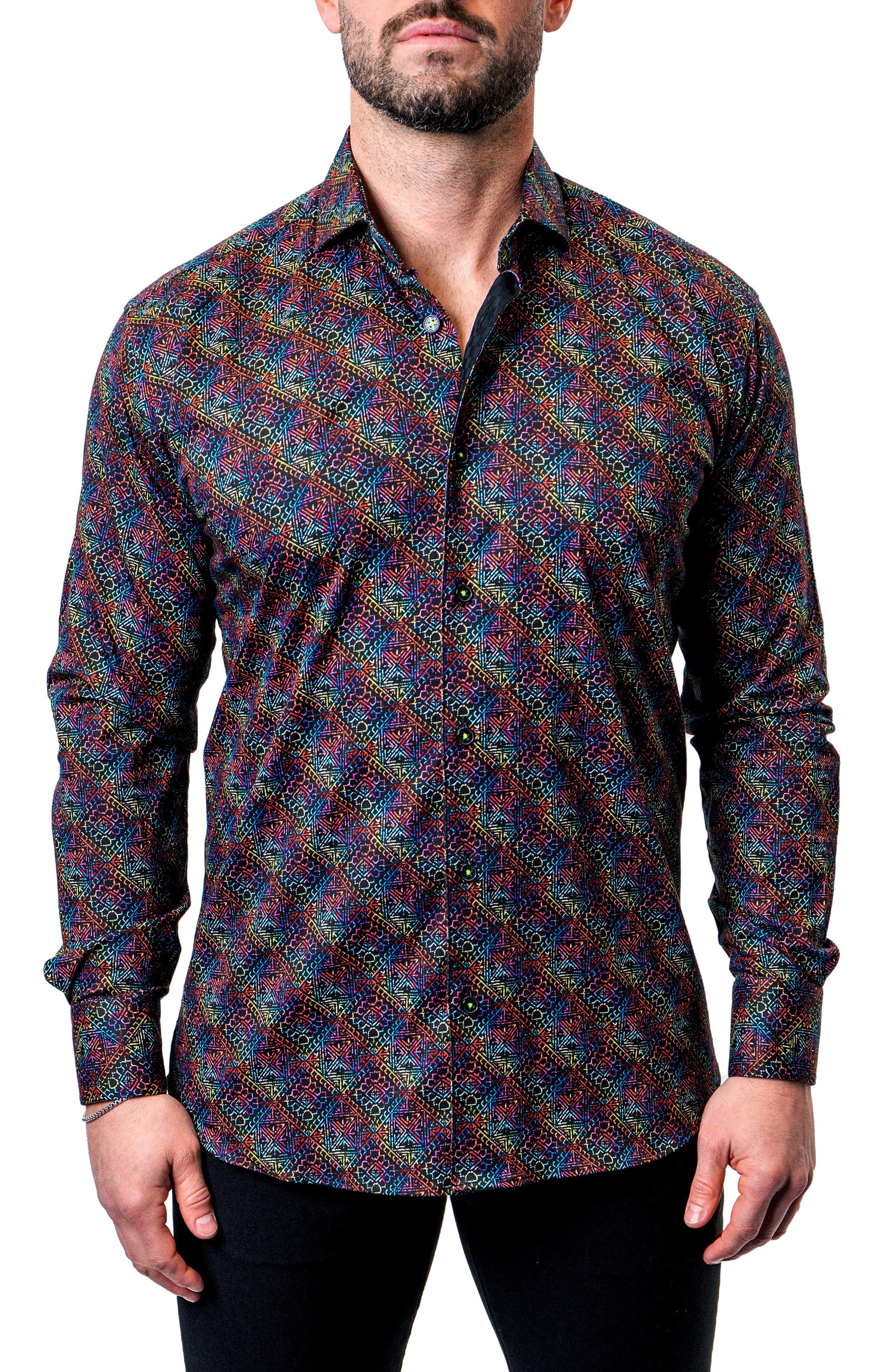 Maceoo Einstein Diamond Medallion Contemporary Fit Button-Up Shirt