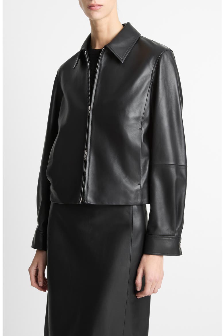 Zip Crop Leather Jacket, Alternate, color, BLACK
