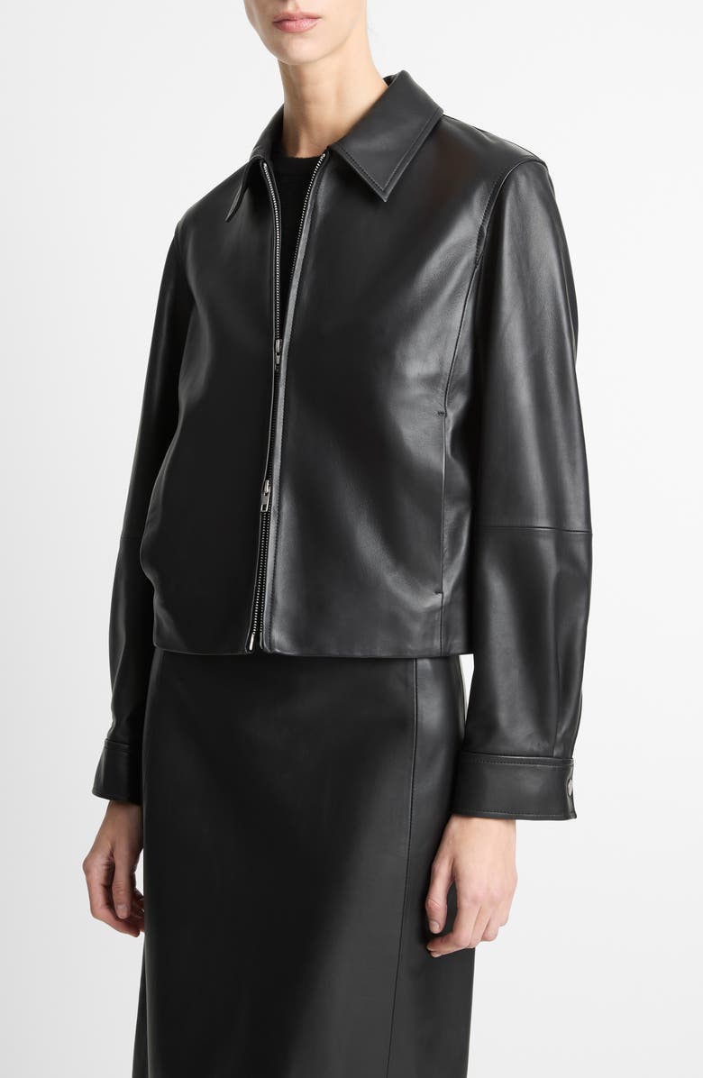 Vince Zip Crop Leather Jacket, Alternate, color, Black