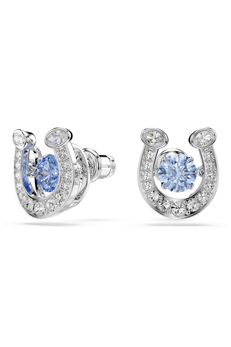 Symbolica Horseshoe Stud Earrings, Main, color, BLUE/ SILVER