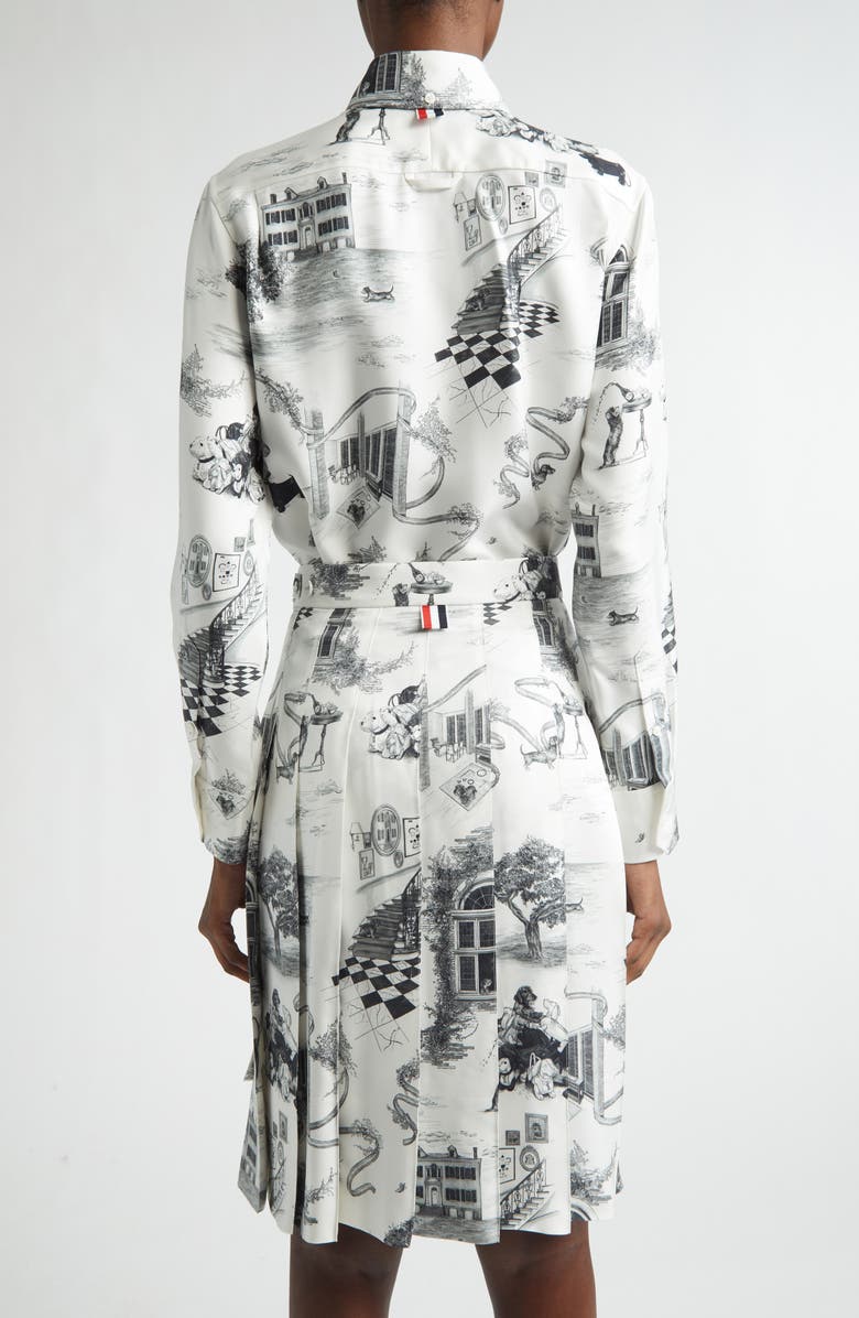 Thom Browne Hector Toile Silk Twill Button-Down Shirt, Alternate, color, Black/ White