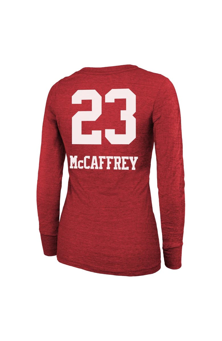 Majestic Threads Women's Majestic Threads Christian McCaffrey Scarlet San Francisco 49ers Super Bowl LVIII Scoop Name & Number Tri-Blend Long Sleeve T-Shirt, Alternate, color,