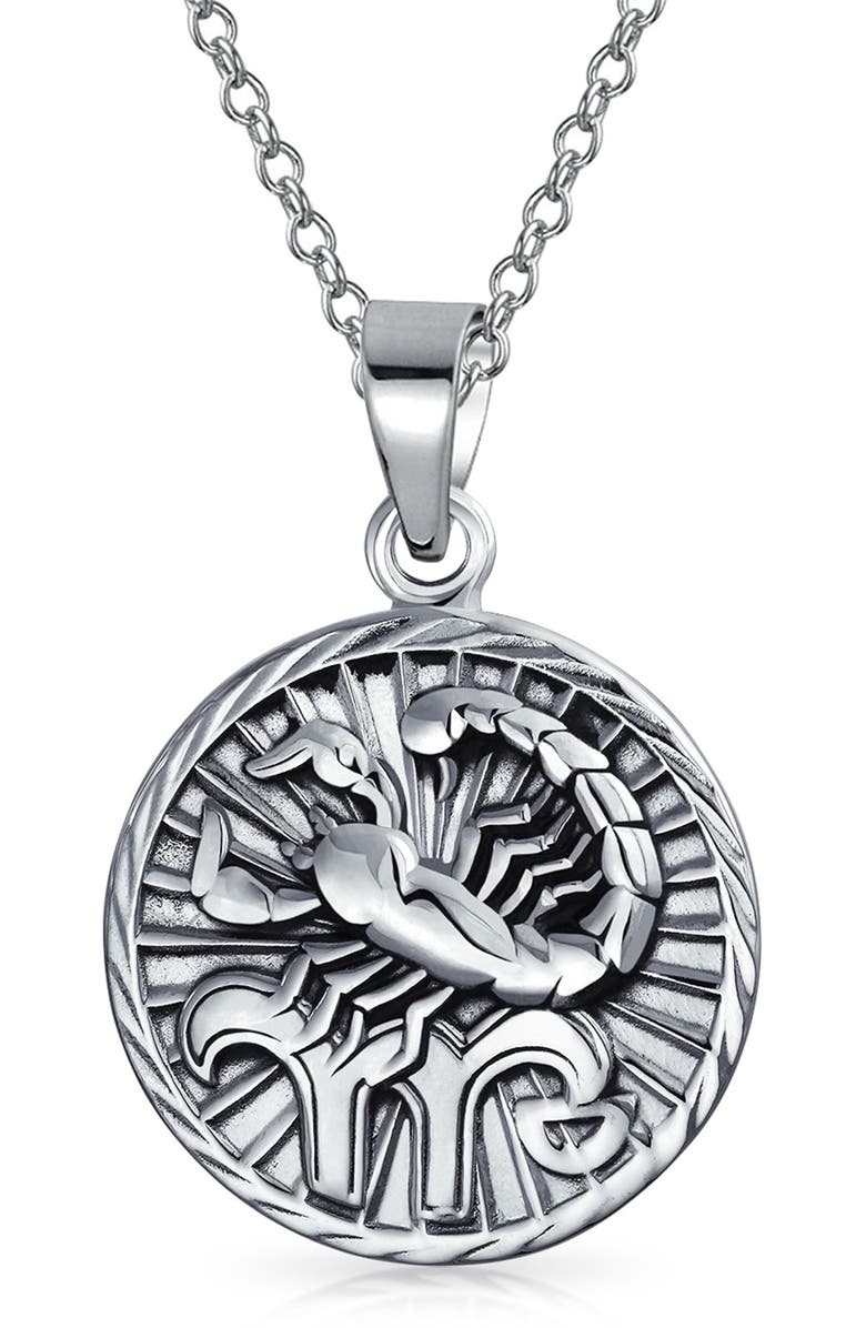 BLING JEWELRY Zodiac Medallion Pendant Necklace, Main, color, Silver - Scorpio