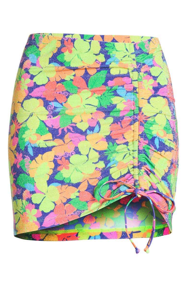 Kulani Kinis Ruched Tie Cover-Up Miniskirt, Alternate, color, Neon Sunset