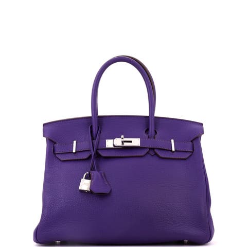 Birkin Handbag Purple Clemence with Palladium Hardware 30