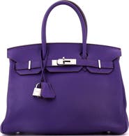 Pre-Owned Hermes Birkin Handbag Purple Clemence with Palladium Hardware 30