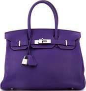 Pre-Owned Hermes Birkin Handbag Purple Clemence with Palladium Hardware 30