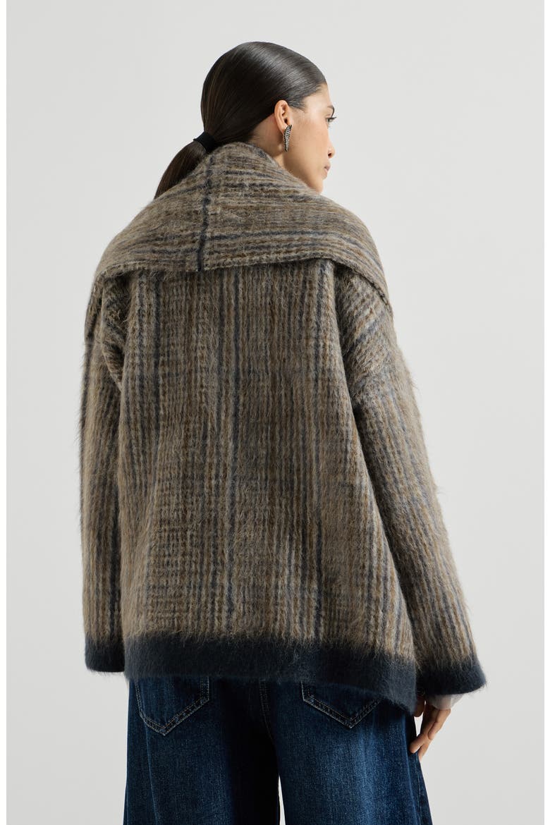 Mohair and wool Prince of Wales double knit outerwear jacket with scarf, Alternate, color, Brown