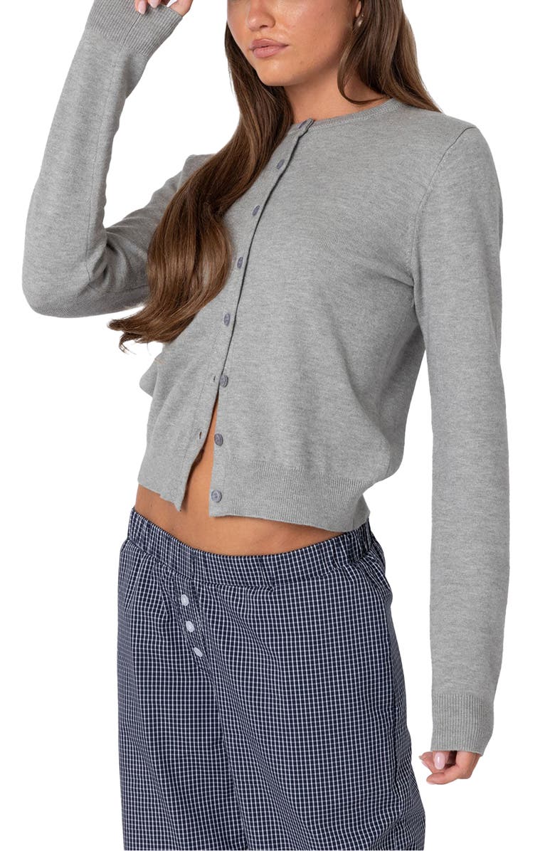 EDIKTED Shlo Crop Cardigan, Alternate, color, Gray-Melange