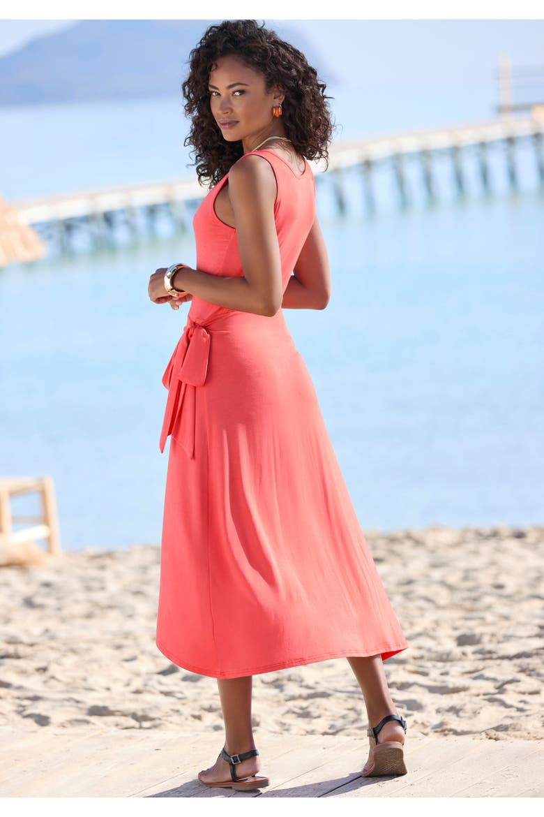 Sleeveless Wrap Look Dress, Alternate, color, Coral