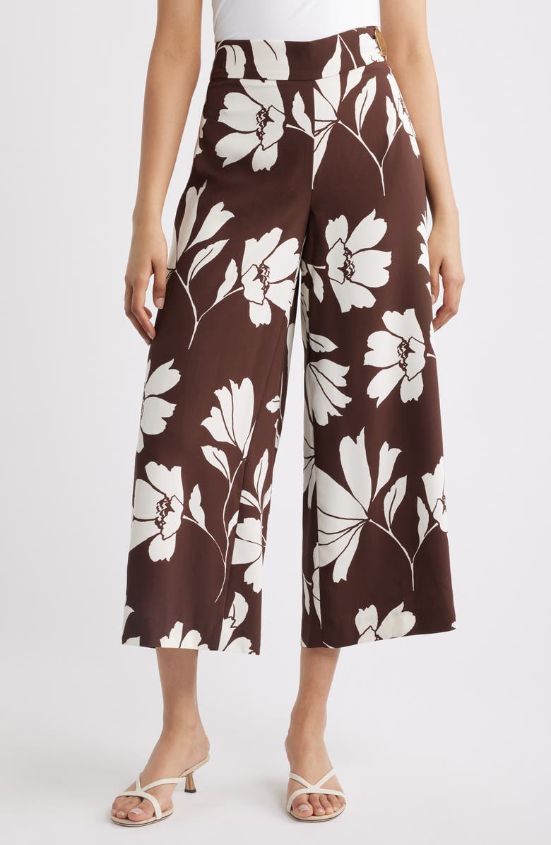 Anne Klein Pull-On Wide Leg Pants, Main, color, Dark Chocolate/ White