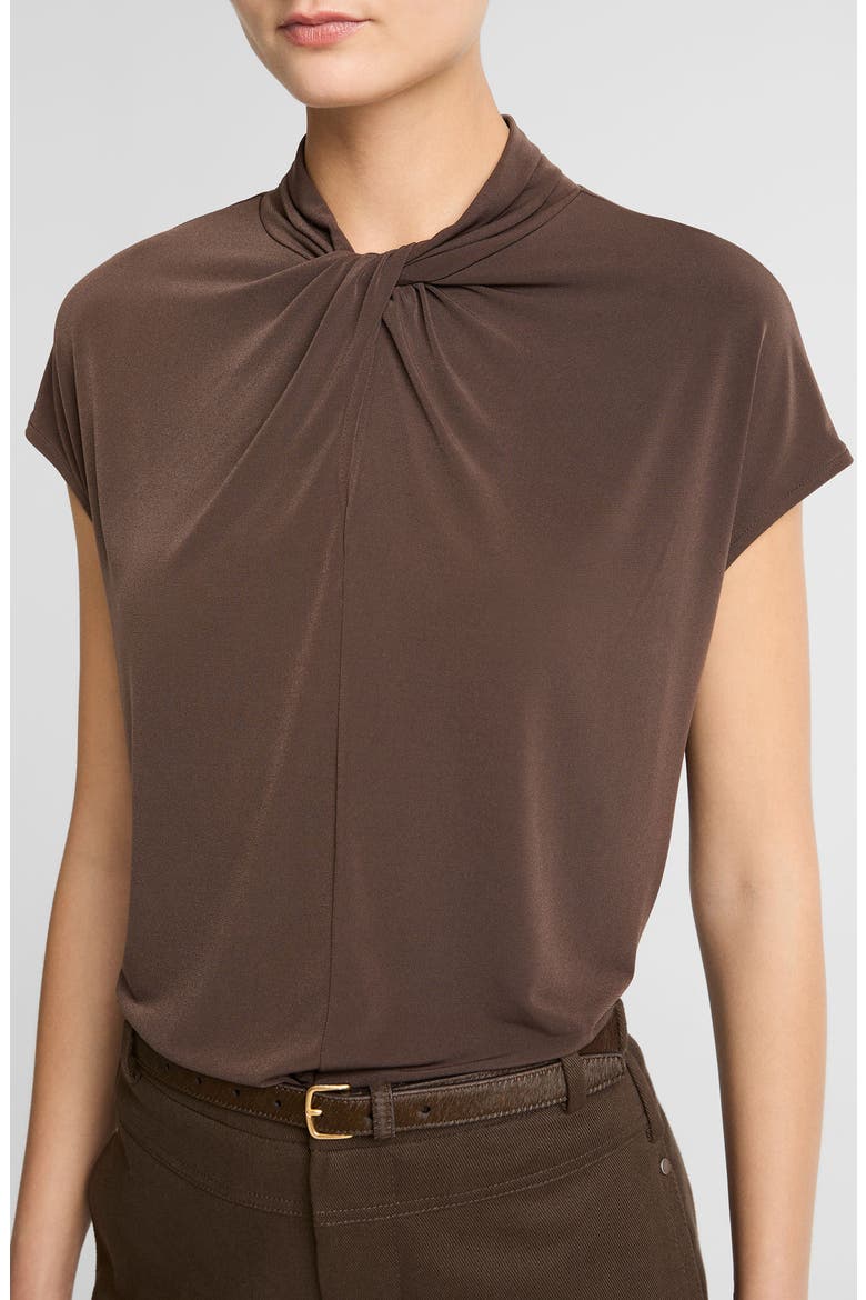 Twist Neck Cap Sleeve Top, Alternate, color, DK BARK