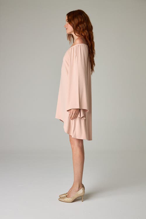 Eavolu Peyto Eco-luxe Rib Off-shoulder Flutter Tunic/dress In Pink