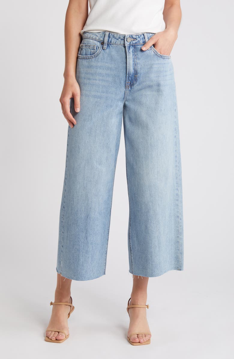 HIDDEN JEANS High Waist Raw Hem Crop Wide Leg Jeans, Main, color, 