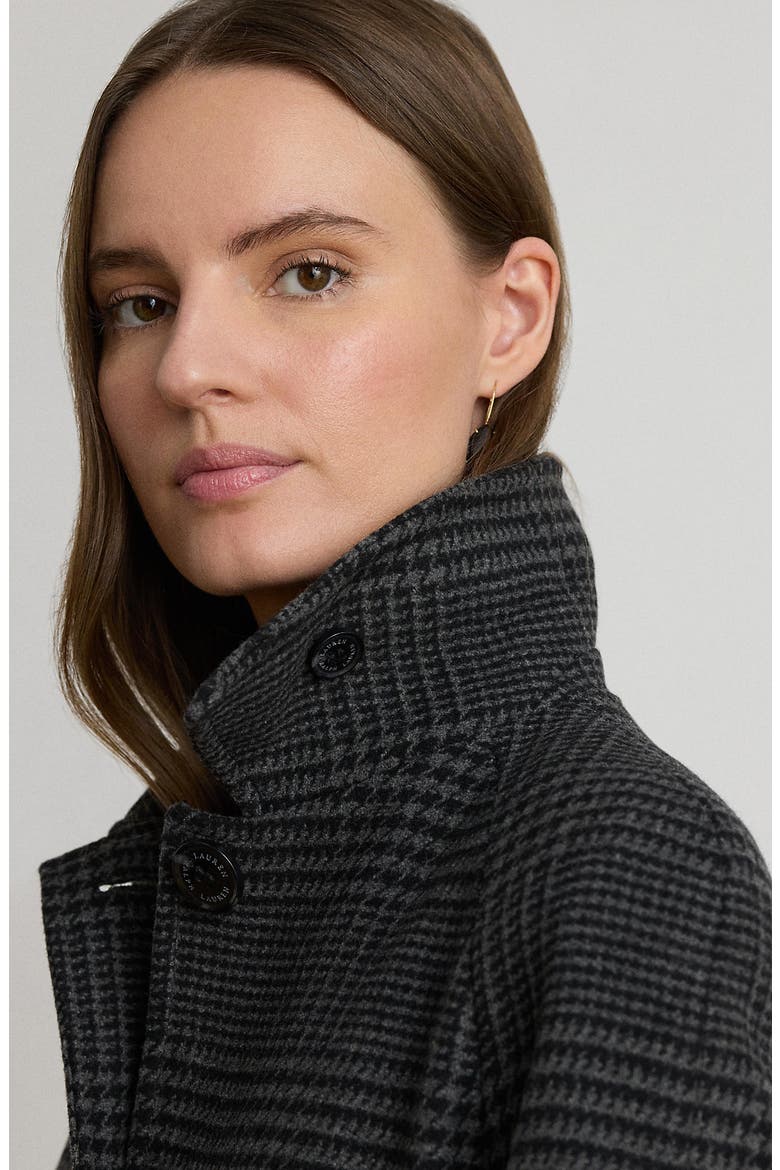 Wool Blend Trench Coat, Alternate, color, GREY/ CHARCOAL CHECKERED
