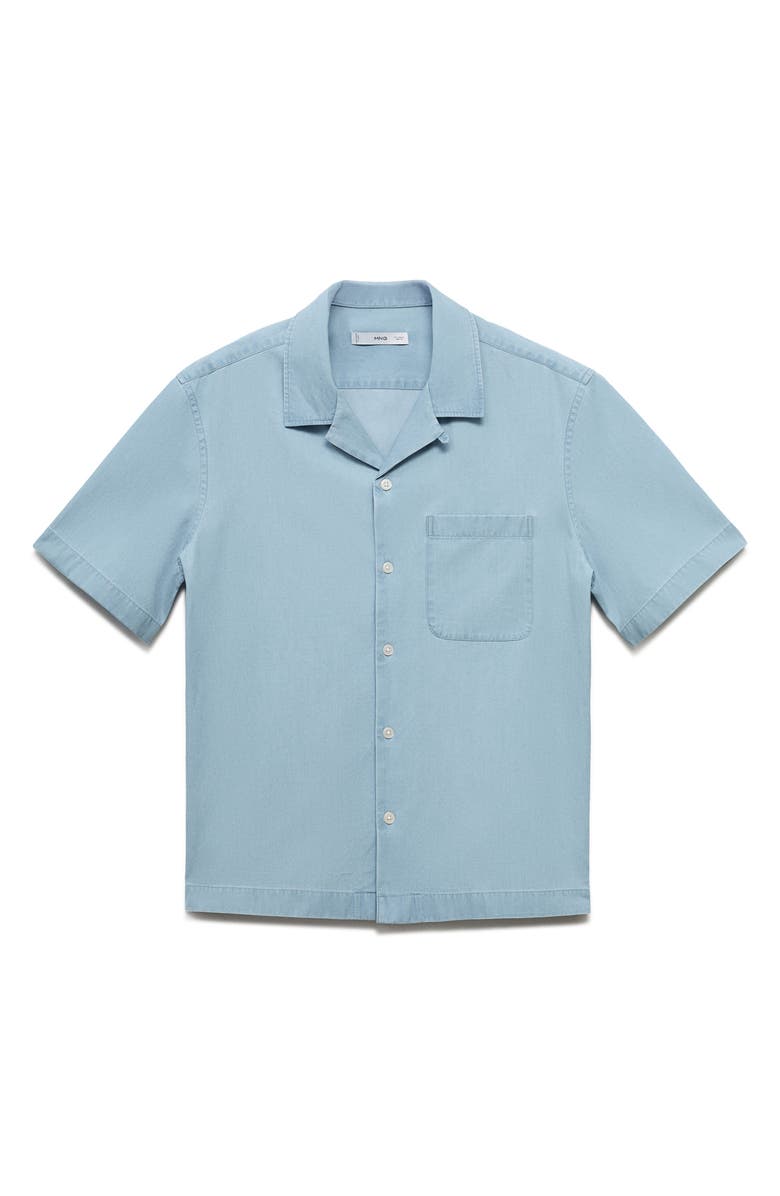 MANGO Cotton Denim Camp Shirt, Alternate, color, Light Blue