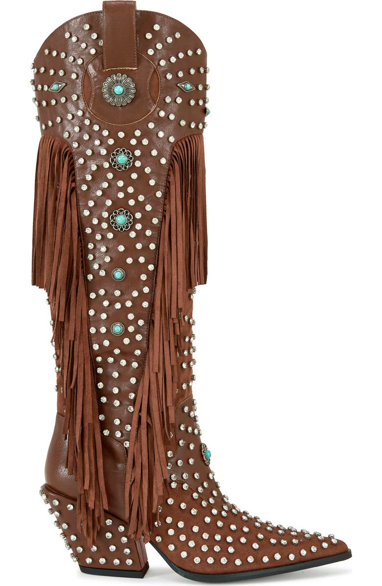 AZALEA WANG Bennett Fringe Cowboy Boot, Alternate, color, Brown