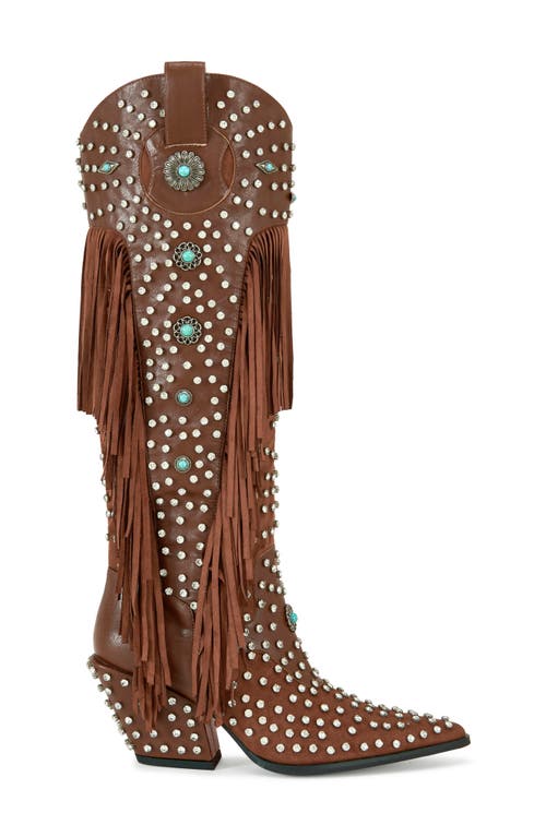 Azalea Wang Bennett Fringe Cowboy Boot In Brown