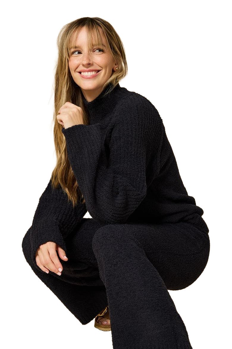 Solid Marshmallow Rib Mock Neck with Long Pant, Alternate, color, Black