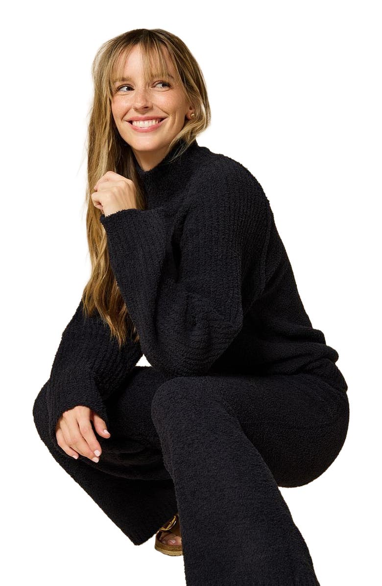 Softies Solid Marshmallow Rib Mock Neck with Long Pant, Alternate, color, Black