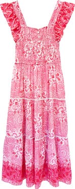 ALICIA BELL Fleur Flutter Sleeve Cotton & Silk Cover-Up Midi Dress