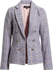 Tahari ASL Faux Double Breasted Metallic Tweed Blazer