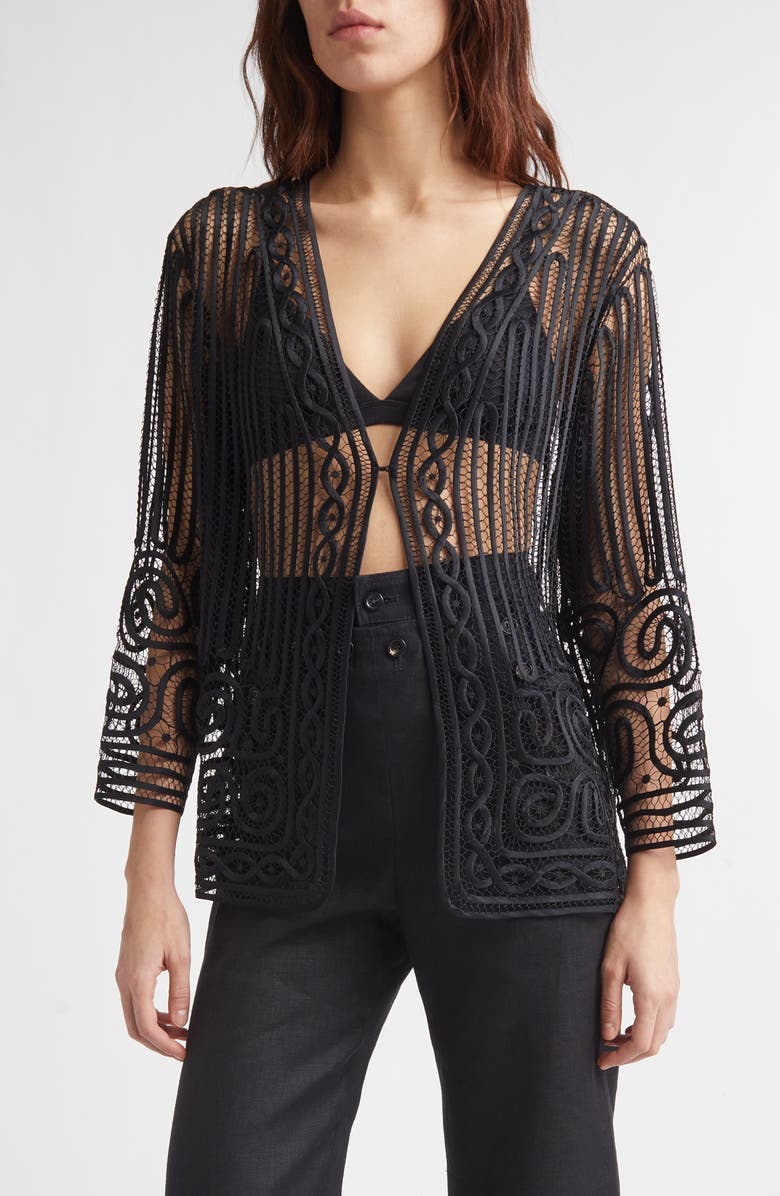 Bode Threadword Silk & Cotton Overshirt, Main, color, Black
