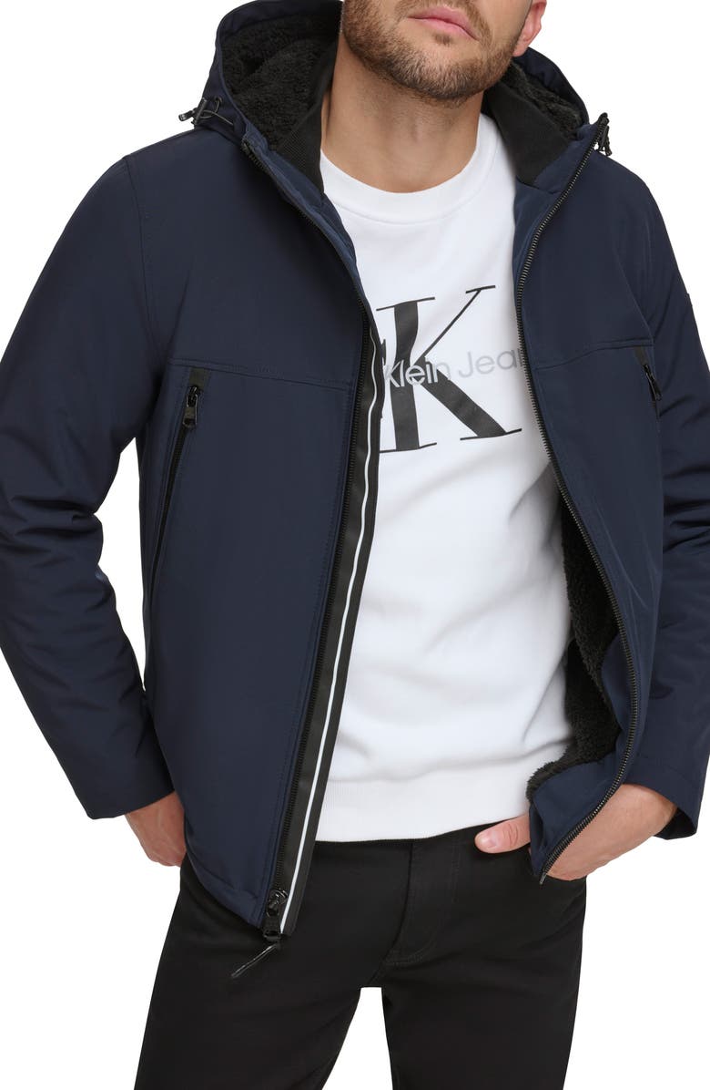 Calvin Klein Faux Shearling Lined Windbreaker Jacket, Main, color, True Navy