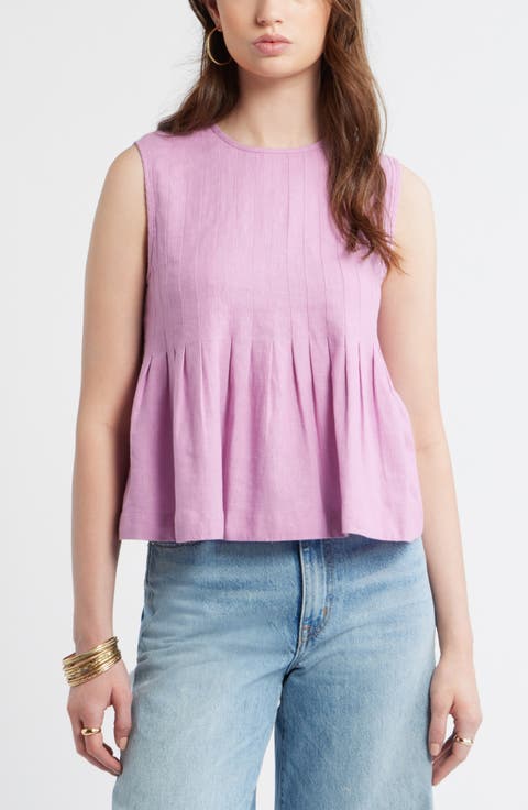 Sleeveless Pleated Linen Blend Top