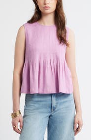 Treasure & Bond Sleeveless Pleated Linen Blend Top