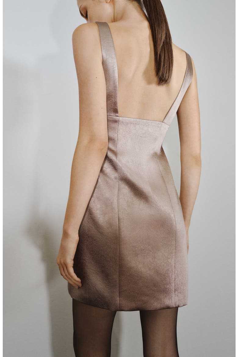 Sequin Floral Detail Satin Minidress, Alternate, color, MINK GREY