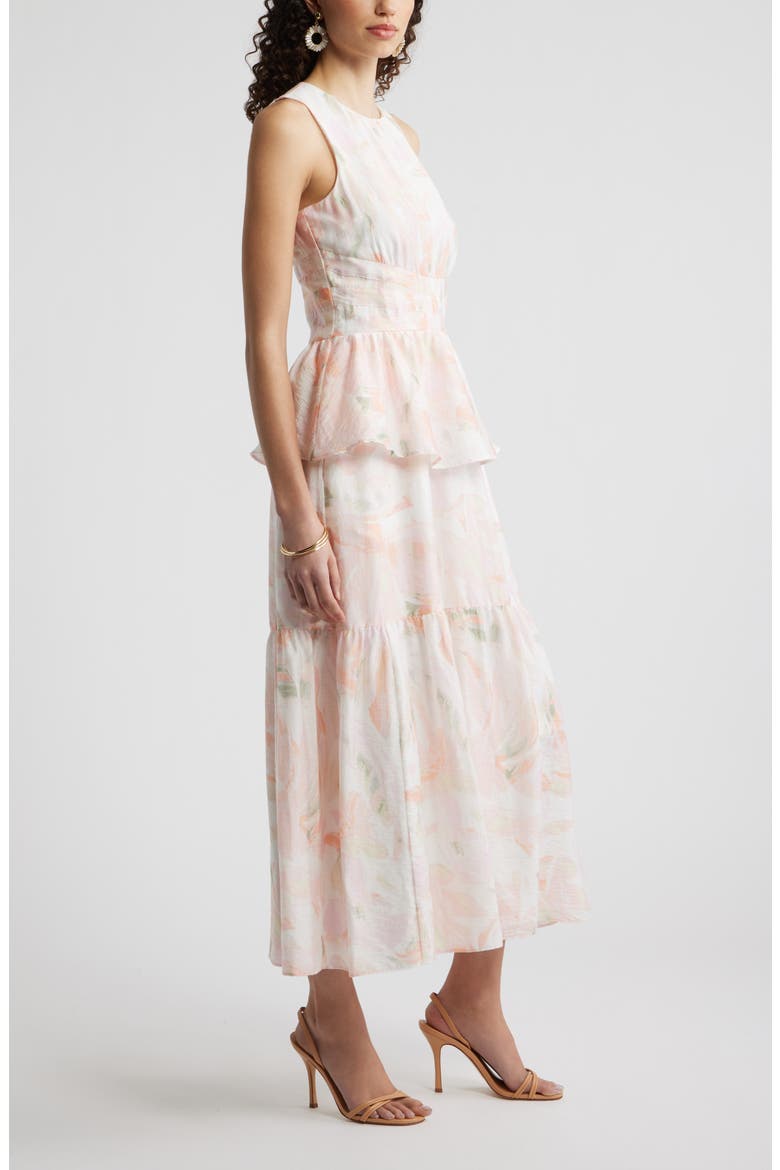 Crewneck Seamed Waist Maxi Dress, Alternate, color, WHITE JARDIN ABSTRACT