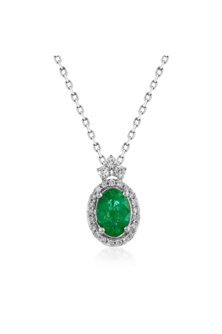 14K Gold 0.69cttw Oval-Cut Emerald & 0.14cttw Diamonds Pendant Necklace, Main, color, Green