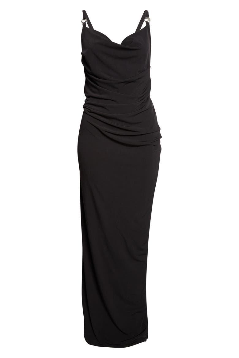 Logo Clasp Ruched Jersey Dress, Alternate, color, BLACK