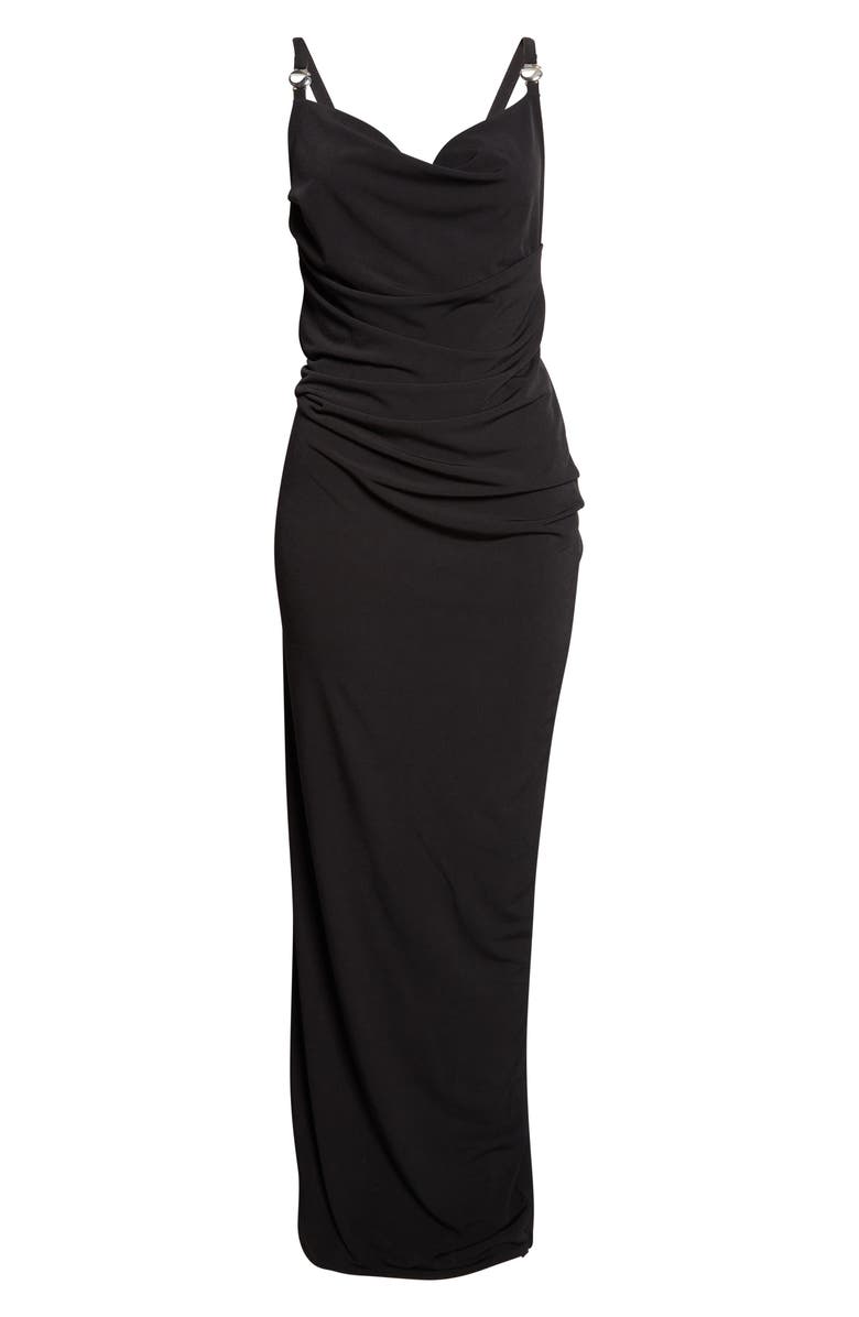 Coperni Logo Clasp Ruched Jersey Dress, Main, color, Black