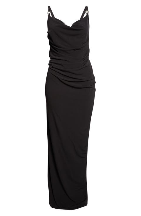 Logo Clasp Ruched Jersey Dress