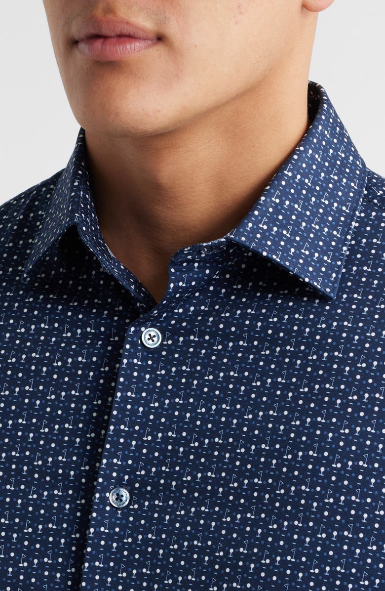 Bugatchi James OoohCotton<sup>®</sup> Golf Print Button-Up Shirt, Alternate, color, Navy