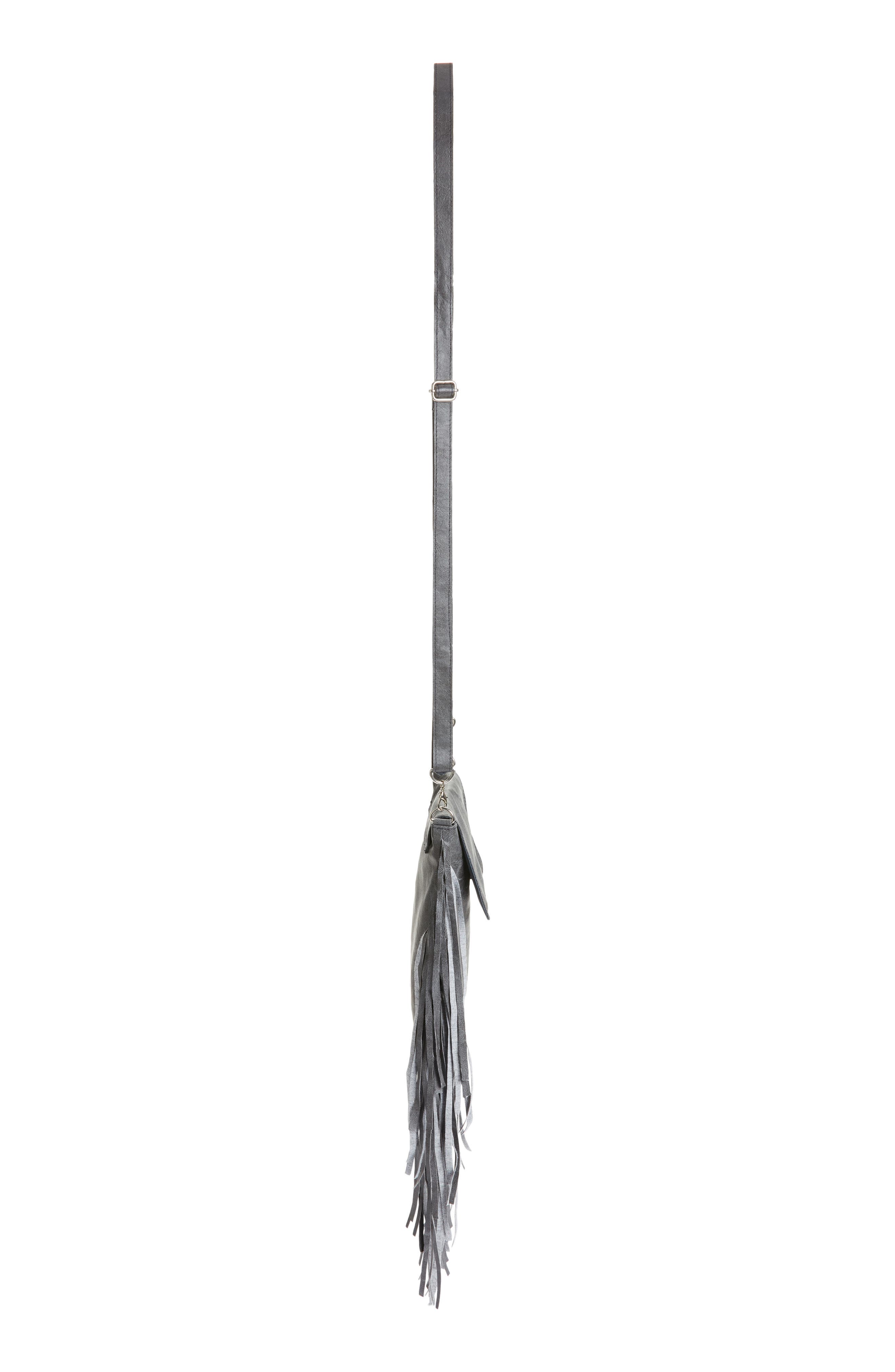 Fringe Faux Leather Crossbody Bag, Alternate, color, GREY